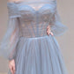 Blue Tulle Long Prom Dress, Beautiful Long Sleeve Tulle Evening Dress        S6283