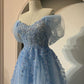 A-line Off Shoulder Tulle Long Prom Dress, Long Formal Dress         S6259