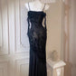 Black Spaghetti Strap Lace Mermaid Sexy Long Evening Dress Prom Dress Party Dress      S6063