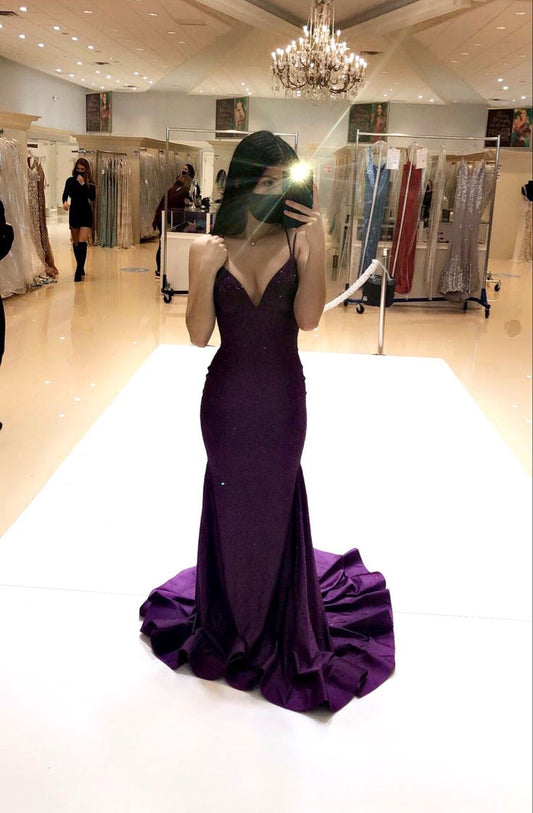 Luxurious Purple Mermaid Prom Dress,Lace-up Back Prom Gown          S6224