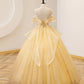 Yellow Ball Gown Beaded Sweet 16 Dress, Yellow Long Prom Dress Formal Dress     S6356