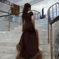 wedding dress for women V-neck short sleeves side slits pleated ruffles evening dress      S5928