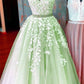 A-line Sleeveless Tulle Prom Dress With Lace Appliques Long Prom Dress Party Dress        S6454