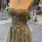 A-line Sage Tulle Lace Appliques Dress Long Prom Dress Party Dress        S6455