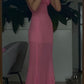 Simple Sheath Strapless Pink Long Prom Dresses         S6071