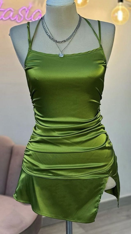 Spaghetti Straps Green Mini Homecoming Dresses        S6277