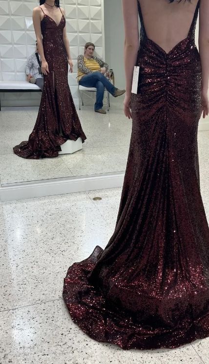 Mermaid Burgundy Sequin Floor Length Prom Dress 22th Birthday Outfit       S6219