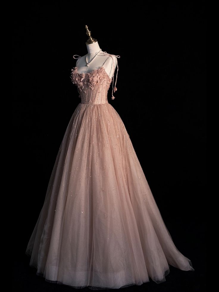 Elegant A Line Pink Tulle Long Prom Dress, Evening Dress       S6511