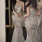 Elegant Mermaid Scoop Tulle Sequin Long Prom Dresses      S6187