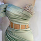 Off-the-Shoulder Mermaid Formal Dresses in Dusty Sage with Beads       S5998