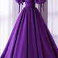 Satin Short Sleeves Long Party Dress, V-neckline Prom Dress Long Evening Dress       S6516