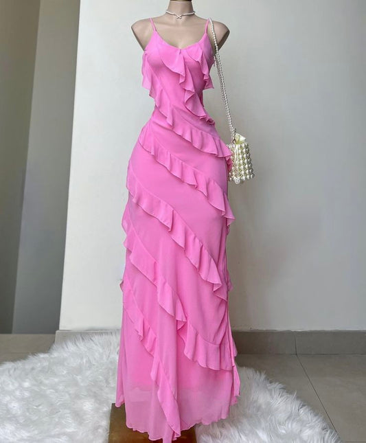 Sheath Sleeveless Pink Chiffon Prom Dress 22th Birthday Outfit      S5992