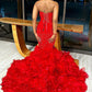 Glamorous Red Mermaid Strapless Sequins Appliques Prom Dress      S6525