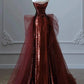 Glam Wine Red Sequins And Tulle Long Party Dress, Wine Red Evening Dress Prom Dress    S6443