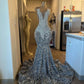 Sparkly Crystal Mermaid Prom Dresses Beaded Sequins Tight Formal Evening Dresses Tassel Party Dresses For Women        S6508