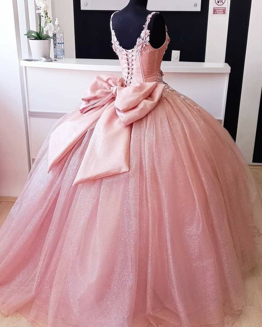 Pink Quinceanera Dresses Bow Sweet 15 Princess Dress Girl Prom 16 Ball Gown       S6430