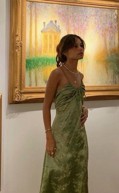 Green Vintage Printed Satin Midi Length Party Dress       S6197