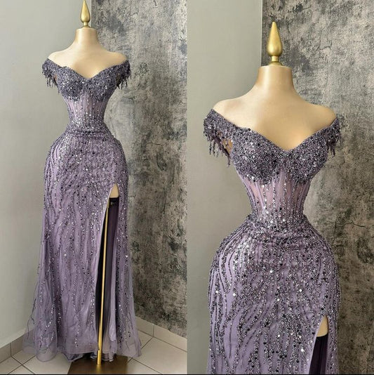 Off-the-Shoulder Lilac Formal Dresses Prom Dress        S5999