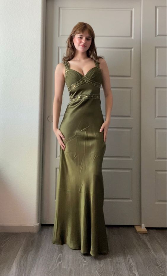 Elegant Sheath Olive Green Prom Dresses Long Formal Dress       S6338