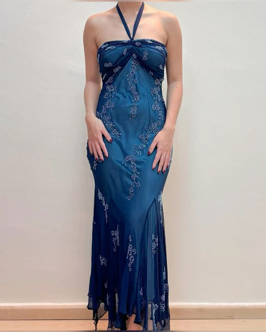 Halter Vintage Long Evening Dress Long Prom Dress       S5923