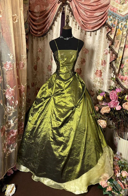 Green Long Spaghetti Straps Long Princess Dress Girl Prom Ball Gown       S6535
