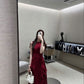 A line Scoop Sleeveless Burgundy Long Prom Dress        S6108