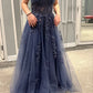 A line Sleeveless Tulle Lace Appliques Long Prom Dress       S6505