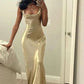 Elegant Mermaid Straps Gold Maxi Dress 21th Birthday Outfits       S6070