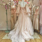 Princess Pink tulle Ruffles Long Prom Dress,Wedding Gown with Bubble Sleeves     S6354