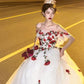 A-line Off Shoulder Elegant Long Prom Dresses Rose Evening Formal Dress     S6372
