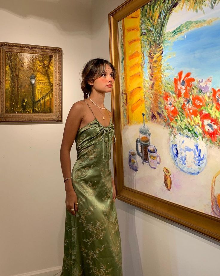 Green Vintage Printed Satin Midi Length Party Dress       S6197