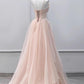 Tulle Beaded Straps Long Prom Dress, A-line Tulle Party Dress    S6353
