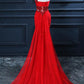 Trumpet Mermaid One Shoulder Chiffon Appliques Lace Beading Red Long Prom Dress       S6333