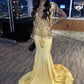 Yellow Mermaid Long Black Girl Prom Dress Long Formal Dress          S6176