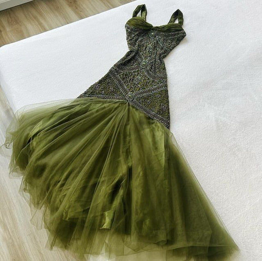 Elegant Green Straps Long Prom Dresses Long Evening Party Dress      S5889