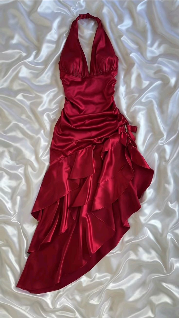 Elegant Red Evening Gown Irregular Formal Dresses Halter Prom Dresses         S6468