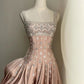 Luxury nude satin hand-beaded diamond homecoming dress      S6348