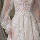 Square Neck long sleeves glitter floral applique Bridal Gown        S6431