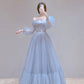 Blue Tulle Long Prom Dress, Beautiful Long Sleeve Tulle Evening Dress        S6283