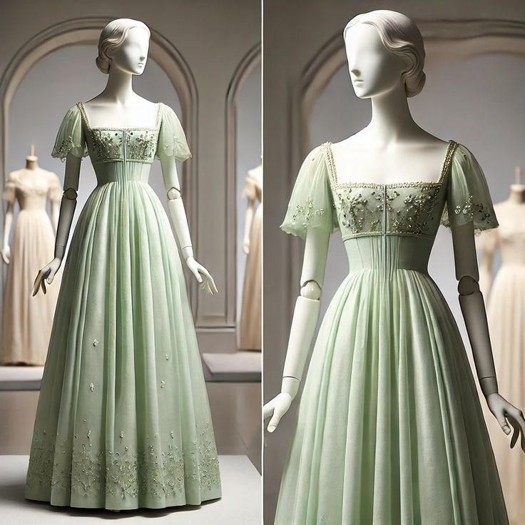 Green Tulle with Short Sleeves Formal Dress, Green Sweet Gown    S6281