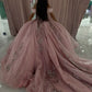 Pink Elegant Tulle Off Shoulder Ball Gown Quinceanera Dress       S5929