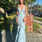 Backless V Neck Blue Long Prom Dress,Blue Formal Gown      S6316