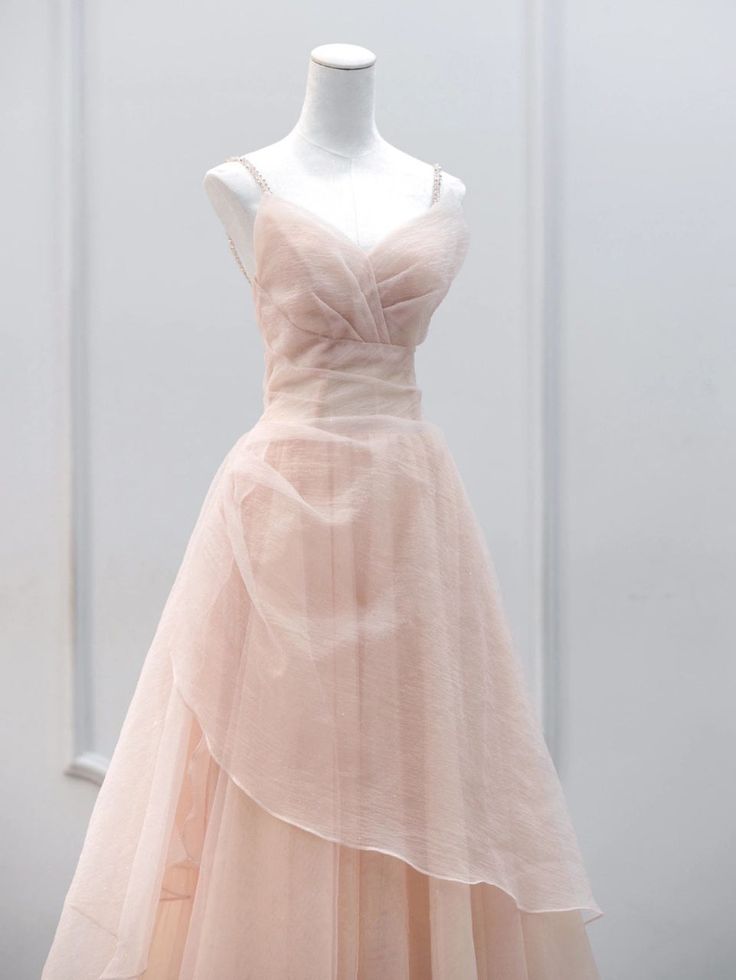 Tulle Beaded Straps Long Prom Dress, A-line Tulle Party Dress    S6353