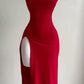 Sexy Red Sheath Spaghetti Straps Slit Long Prom Dress      S6249