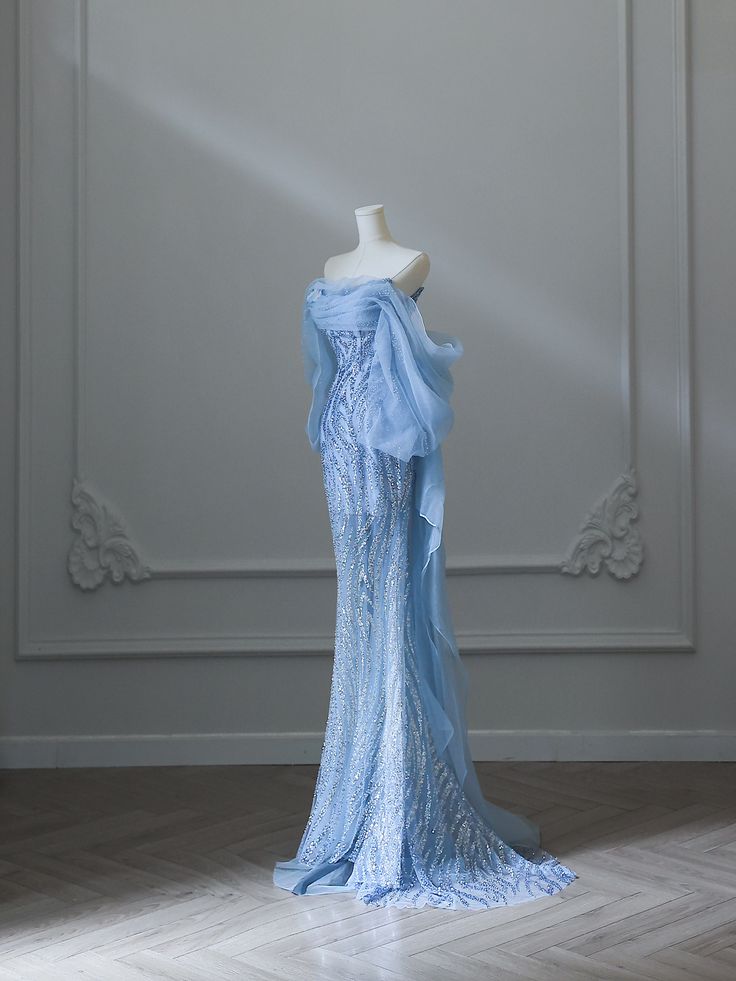 Blue Mermaid Long Princess Dress Evening Gown       S6555