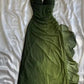 Green V Neck Halter Shiny Vintage Long Prom Dress        S6131