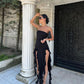Elegant Strapless Black Irregular Dress Women Sexy Sleeveless Evening Dresses       S6119