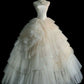 A Line Tulle Prom Dress Strapless Long Prom Dresses Birthday Gown        S6550