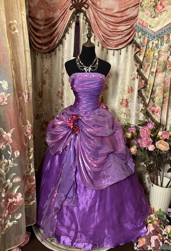 A Line Long Strapless Purple Princess Dress Prom Ball Gown       S6554