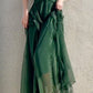 Green party dress women's ruffled long evening gown       S5979